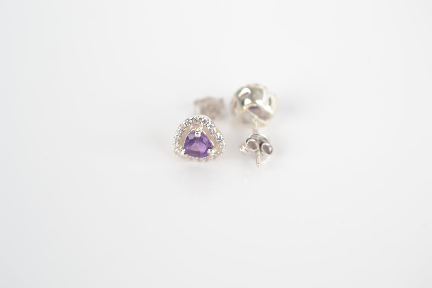 Sterling silver Amethyst gemstone heart stud earrings