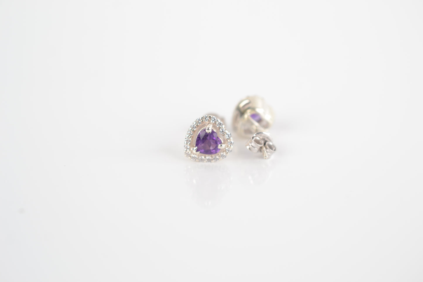 Sterling silver Amethyst gemstone heart stud earrings