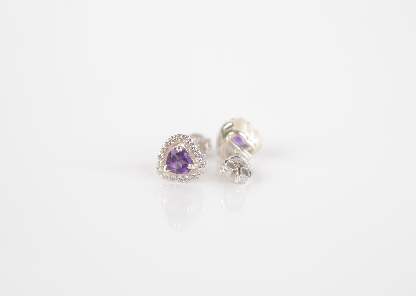 Sterling silver Amethyst gemstone heart stud earrings