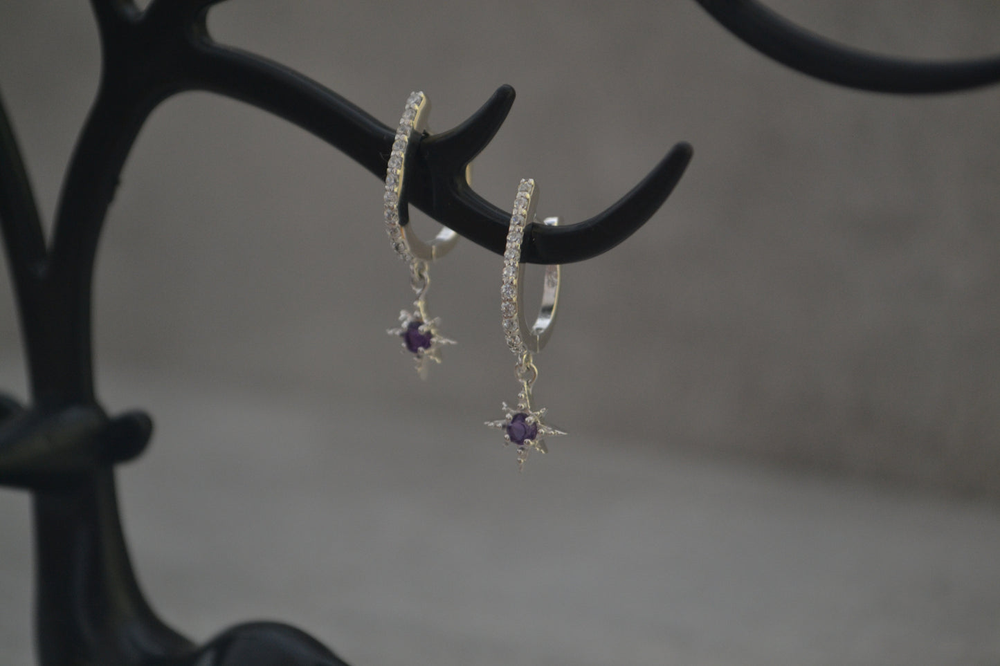 Sterling Silver Amethyst Star Dangle Drop Earrings