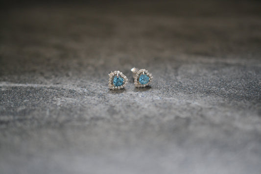 Sterling silver genuine Blue topaz Heart stud earrings