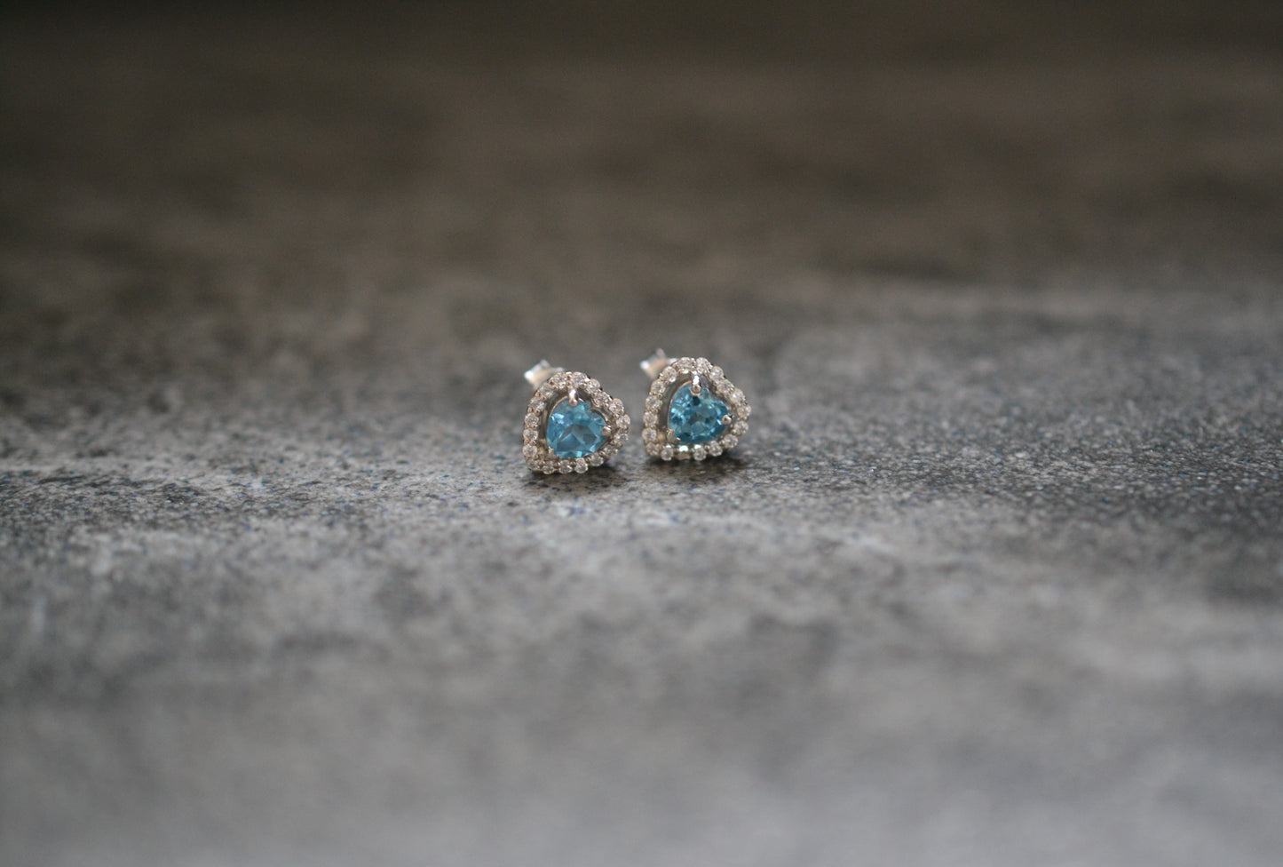 Sterling silver genuine Blue topaz Heart stud earrings