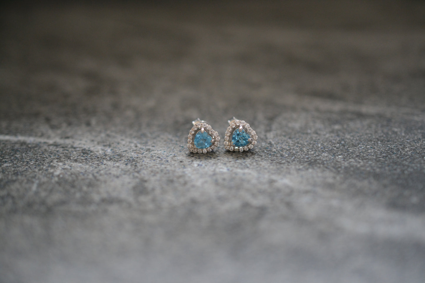 Sterling silver genuine Blue topaz Heart stud earrings