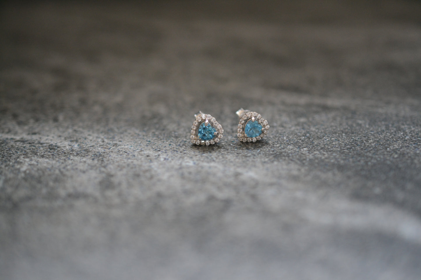 Sterling silver genuine Blue topaz Heart stud earrings