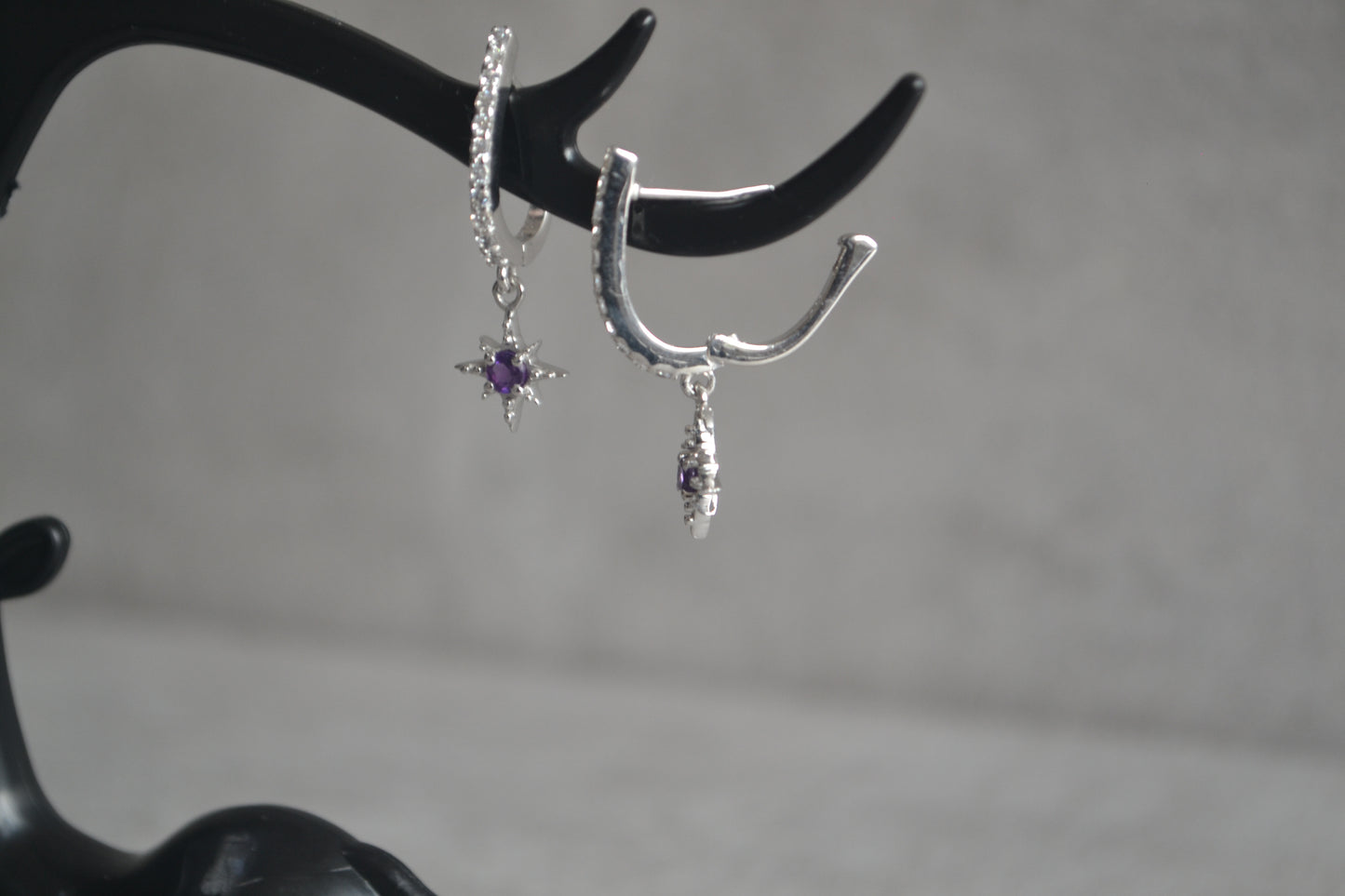 Sterling Silver Amethyst Star Dangle Drop Earrings