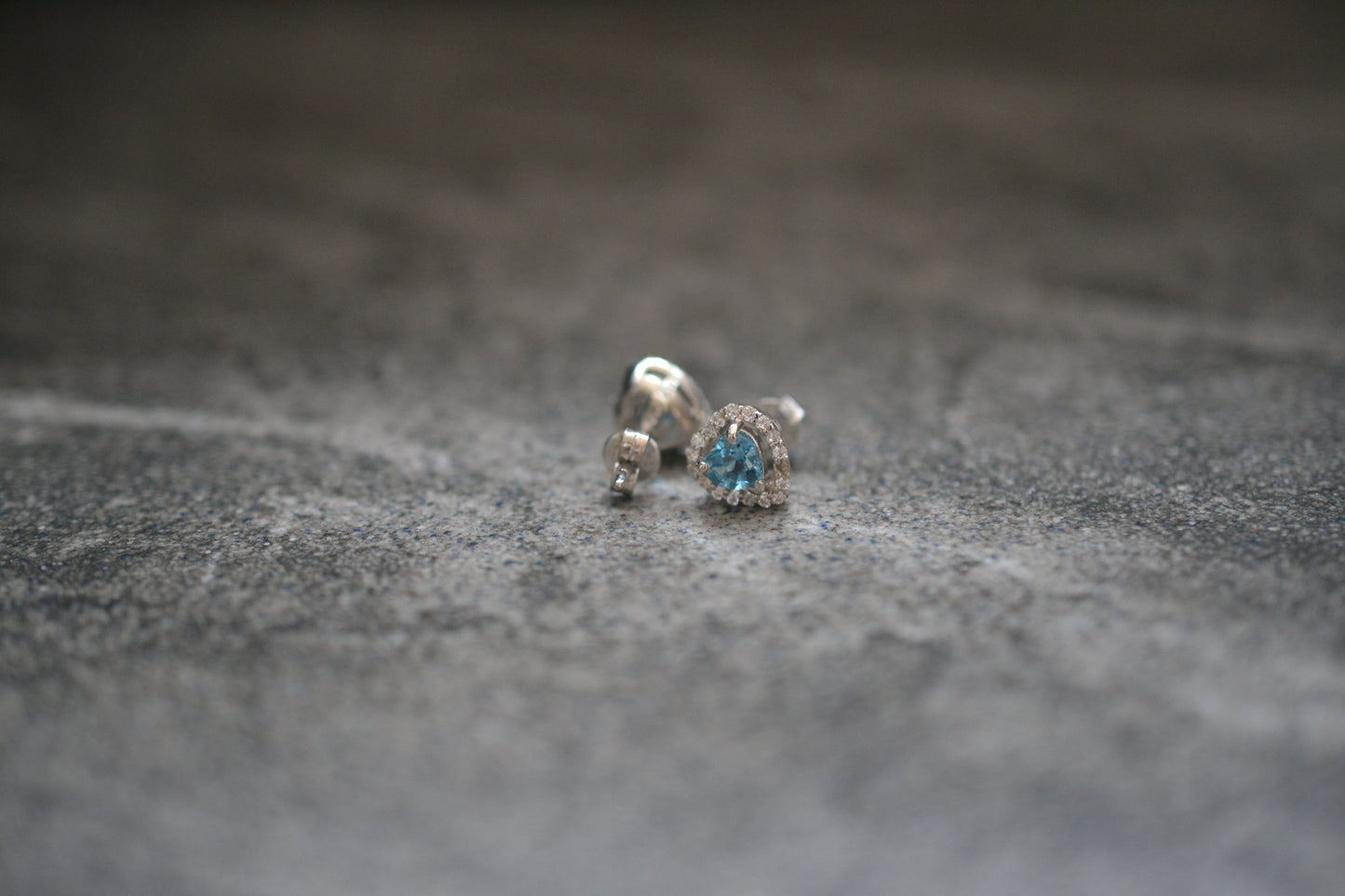 Sterling silver genuine Blue topaz Heart stud earrings