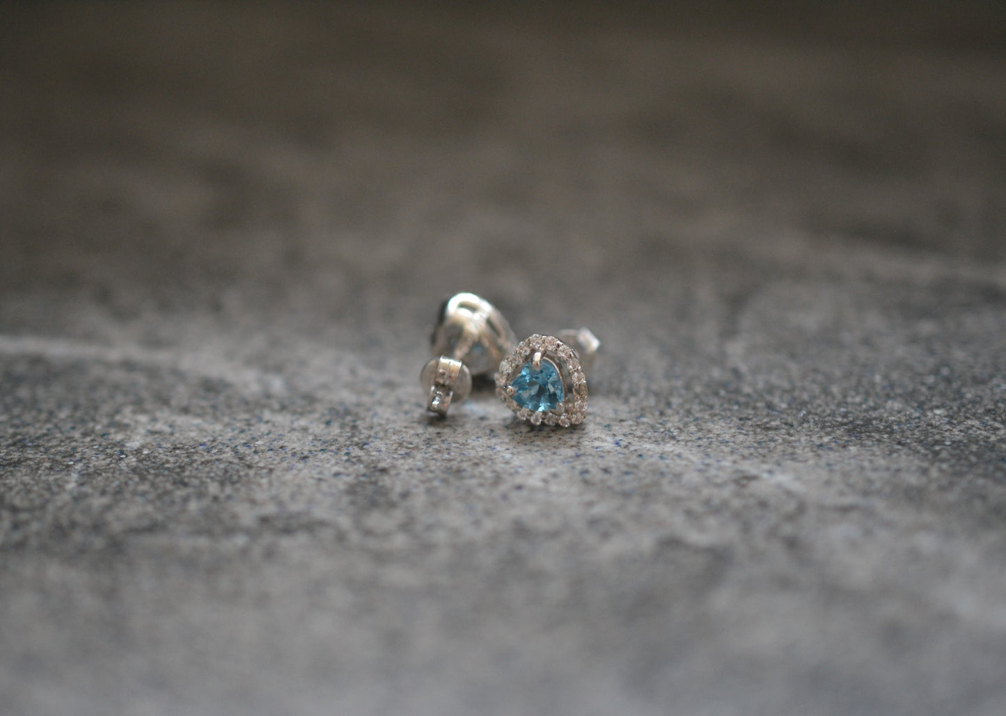 Sterling silver genuine Blue topaz Heart stud earrings