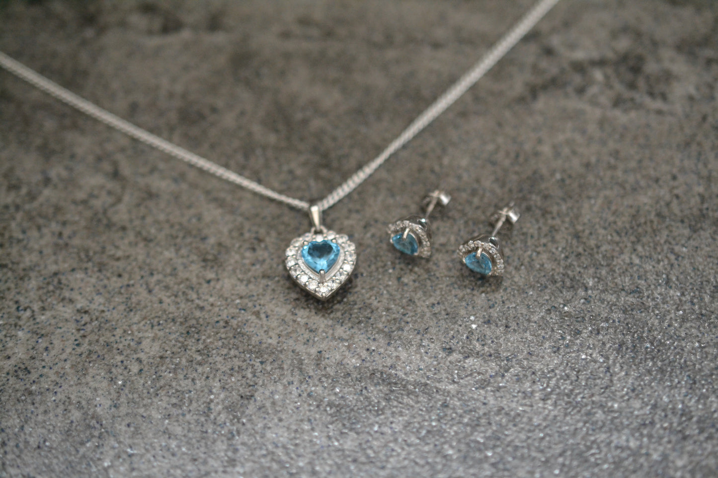 Sterling Silver Blue Topaz Heart-Shaped Pendant Necklace and Earrings Set