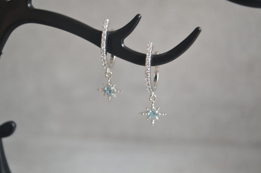 Sterling Silver Blue Topaz Star Dangle drop Earrings.