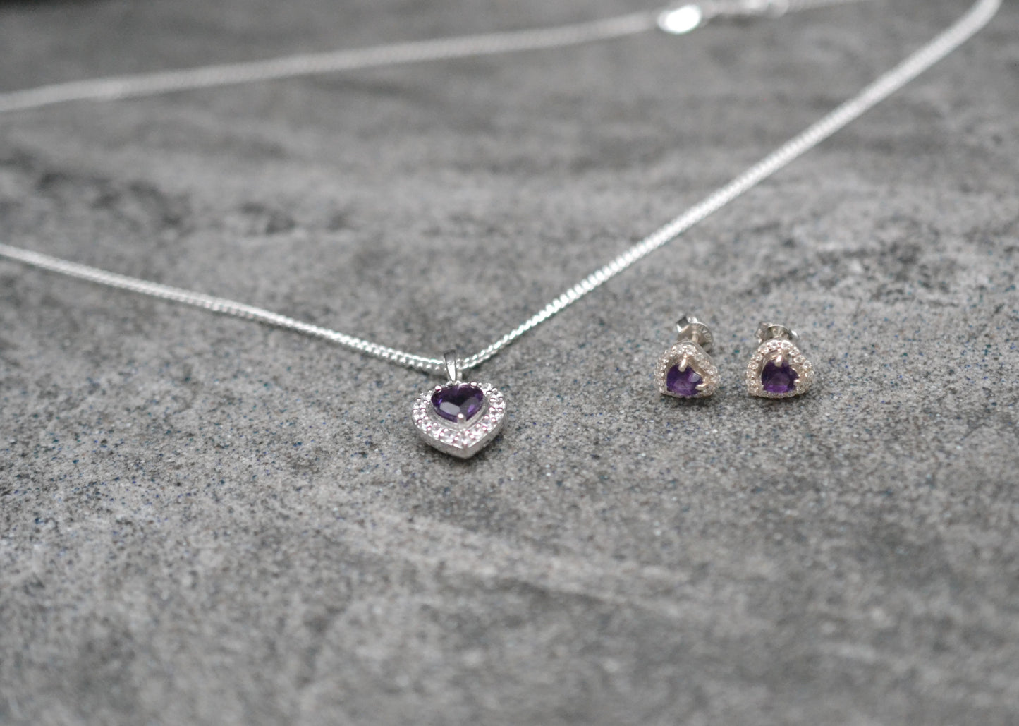 Amethyst Heart Pendant and Earring Set