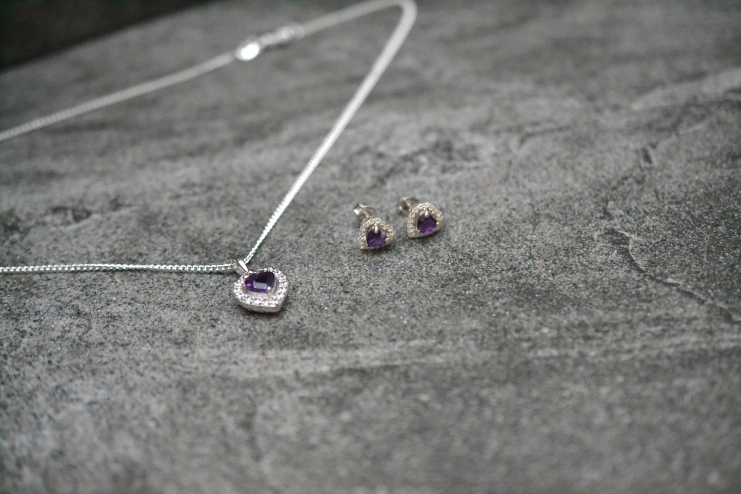 Amethyst Heart Pendant and Earring Set