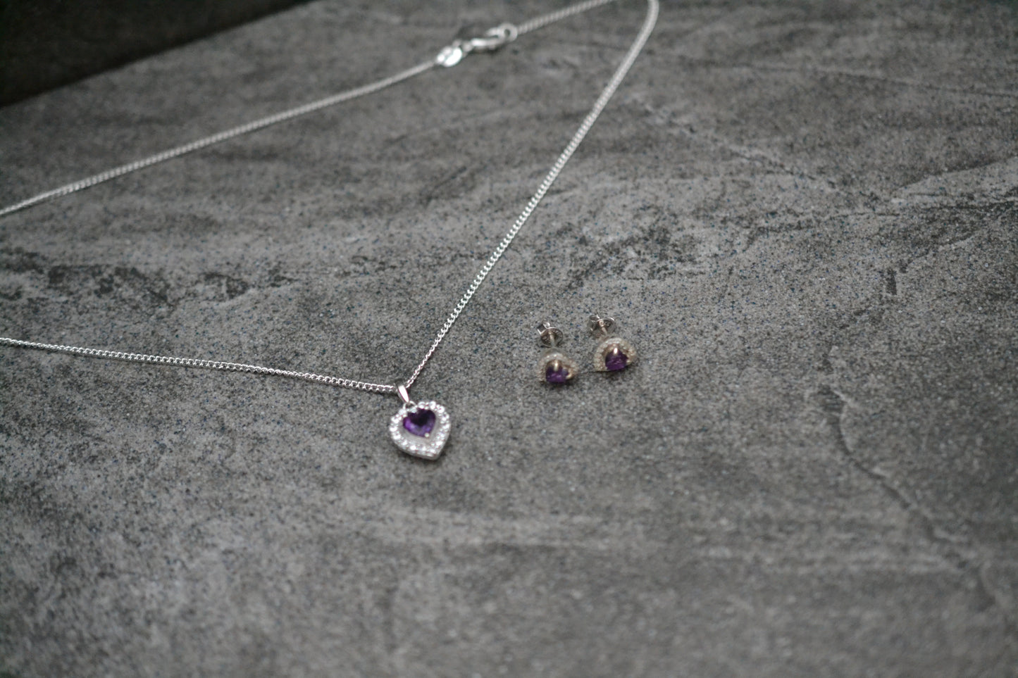 Amethyst Heart Pendant and Earring Set