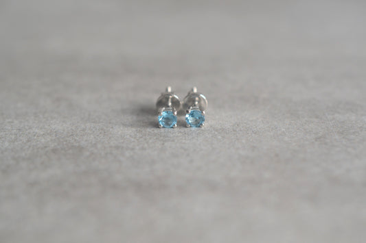 Sterling Silver 925, Blue Topaz, 4mm Screw-Back Stud Earrings