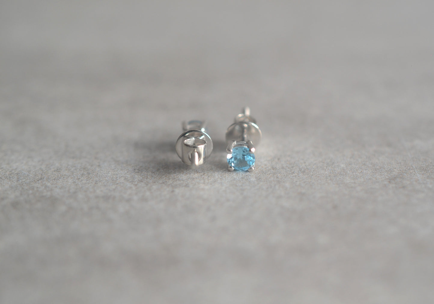 Sterling Silver 925, Blue Topaz, 4mm Screw-Back Stud Earrings