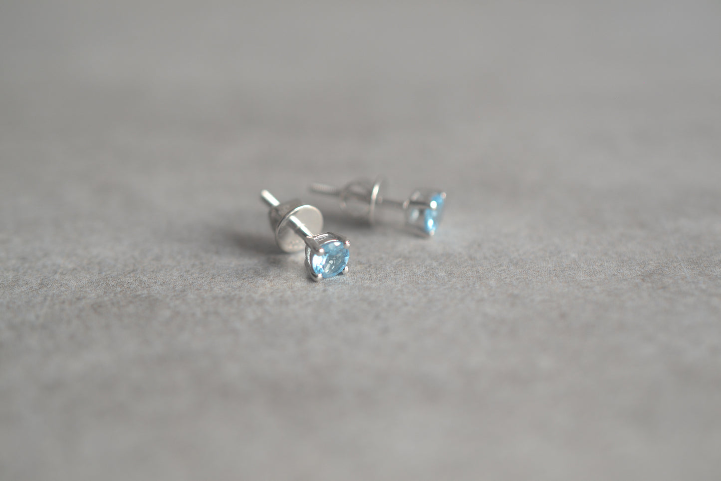 Sterling Silver 925, Blue Topaz, 4mm Screw-Back Stud Earrings