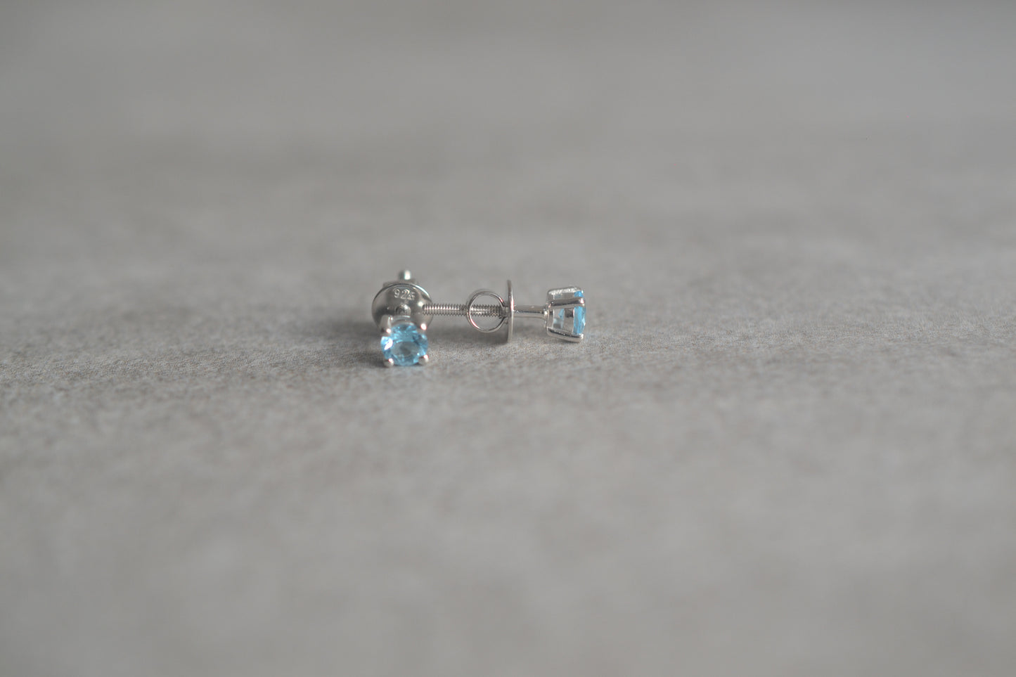 Sterling Silver 925, Blue Topaz, 4mm Screw-Back Stud Earrings