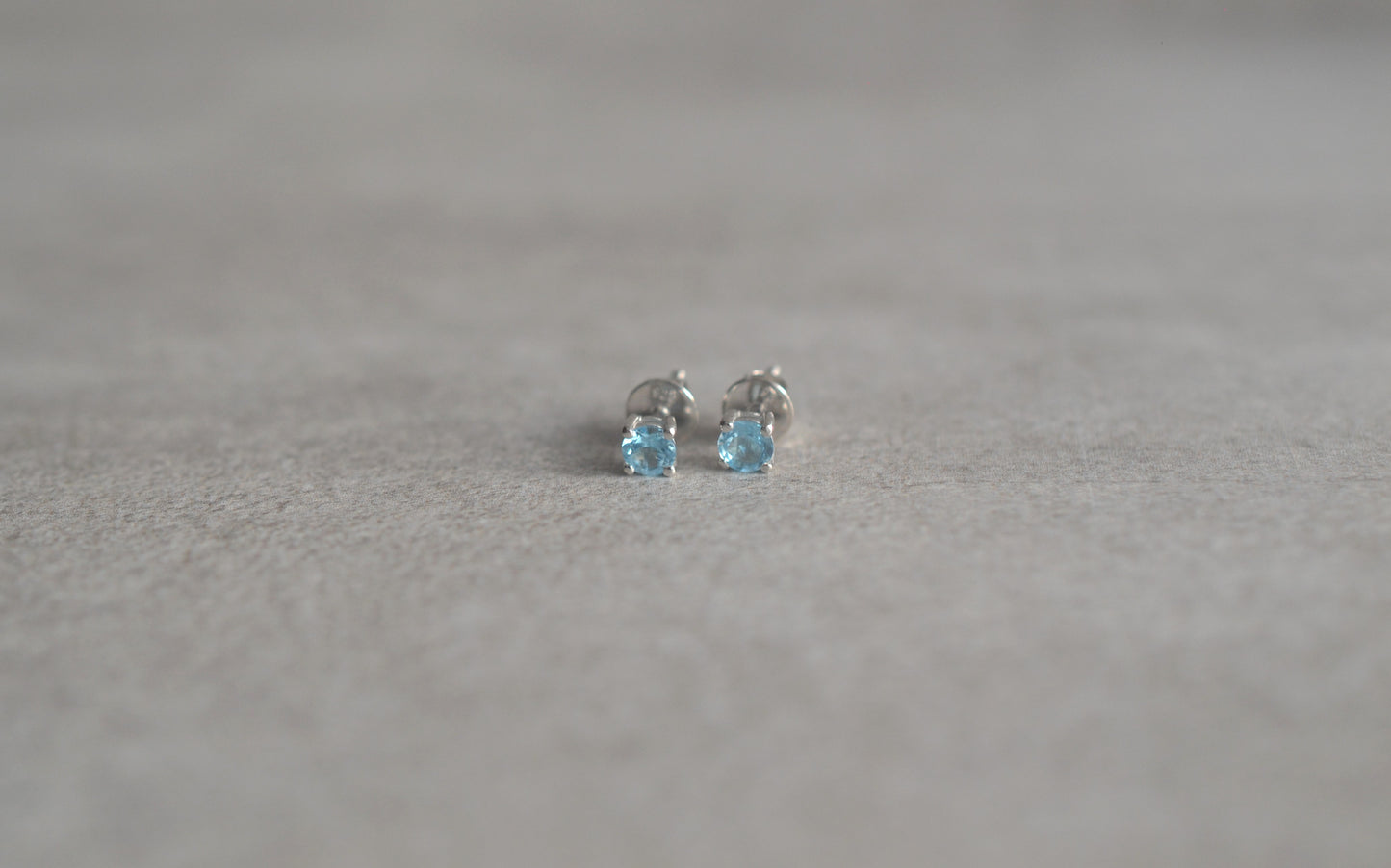 Sterling Silver 925, Blue Topaz, 4mm Screw-Back Stud Earrings