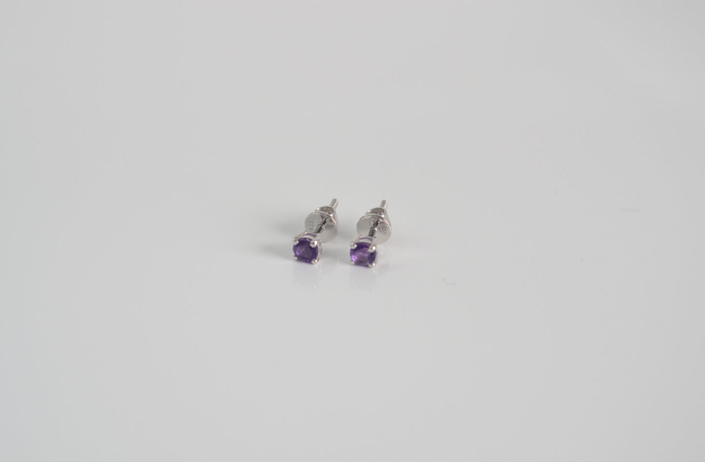 Sterling Silver 925, 4mm Amethyst Gemstone, screw-back stud earrings.