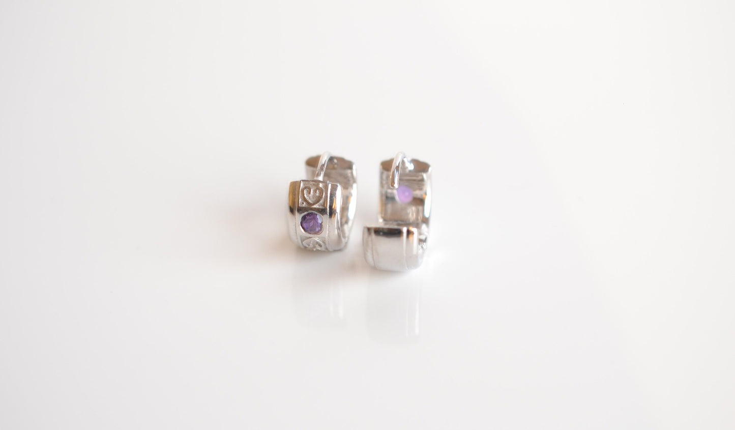 Sterling Silver Huggie Earrings with Amethyst Gemstones