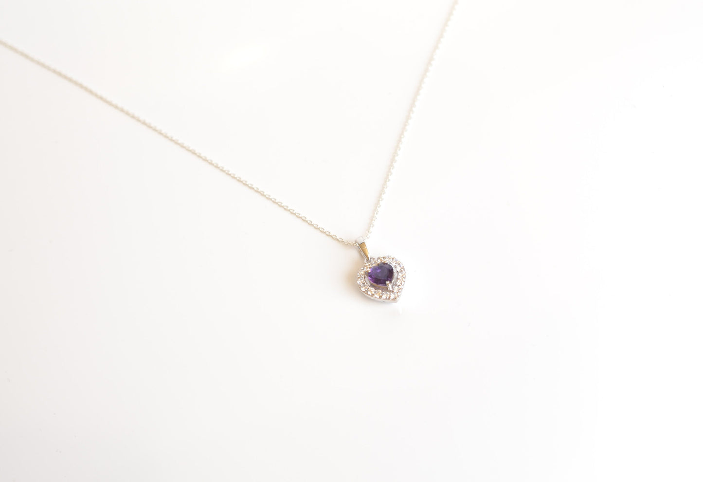 Sterling Silver Necklace with Amethyst Heart Pendant