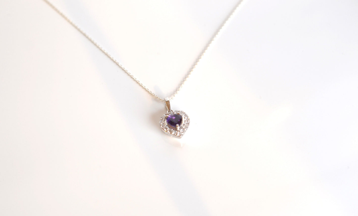 Sterling Silver Necklace with Amethyst Heart Pendant