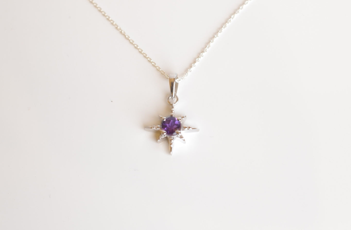 Sterling Silver Necklace with Amethyst Star Pendant