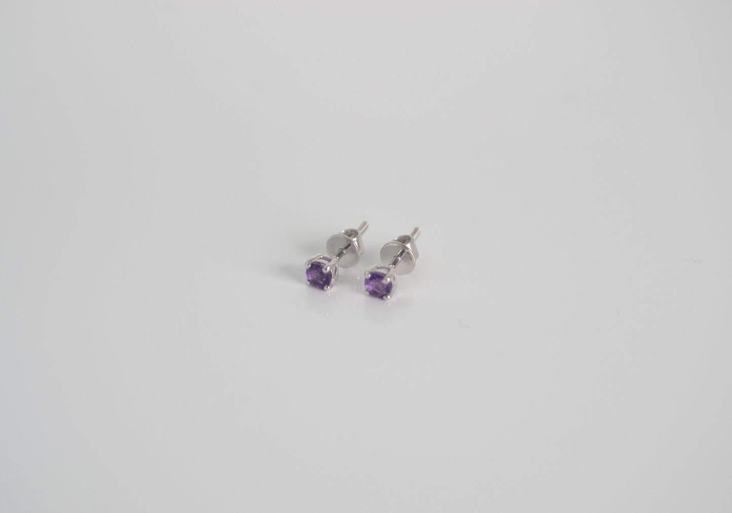 Sterling Silver 925, 4mm Amethyst Gemstone, screw-back stud earrings.