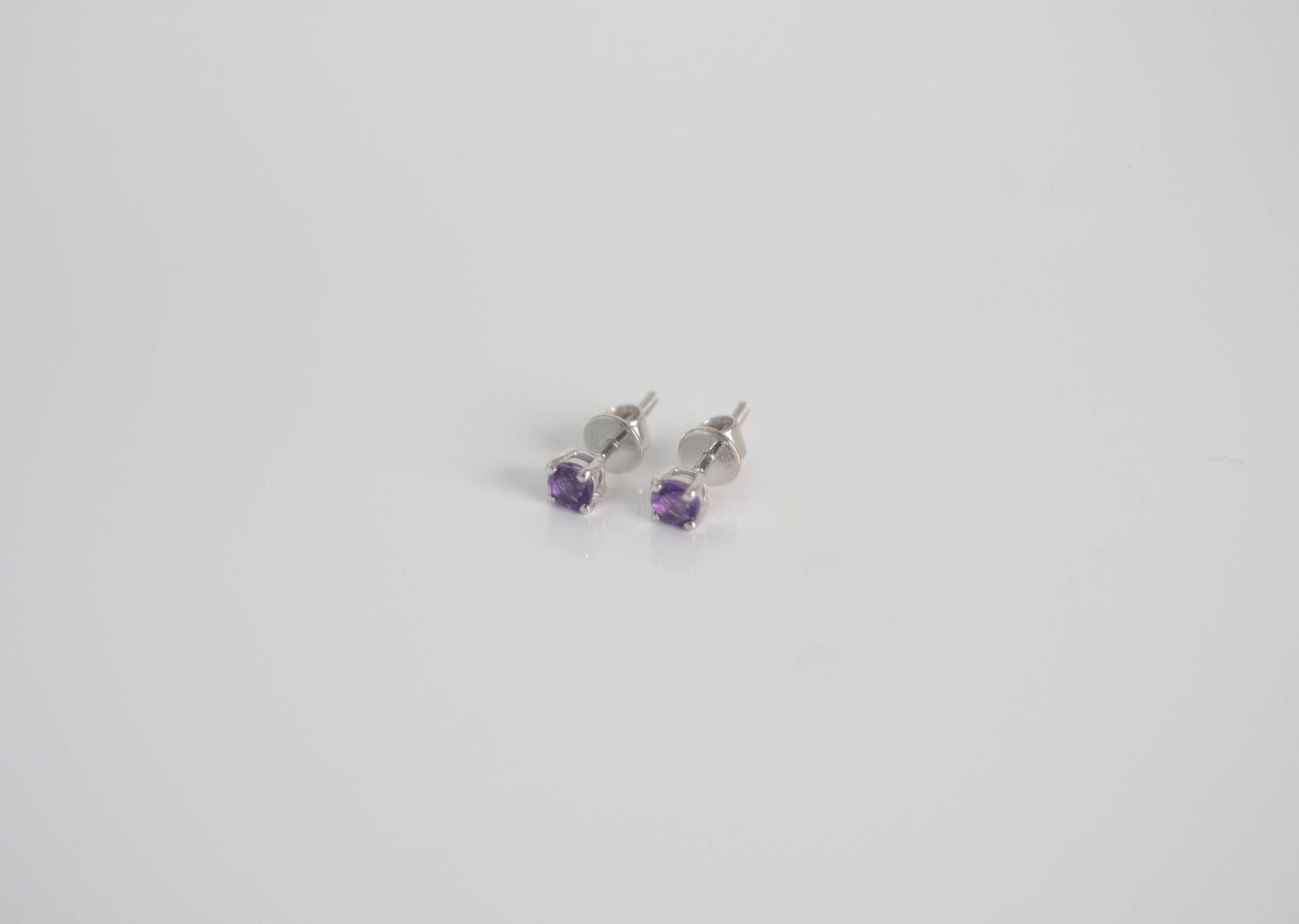 Sterling Silver 925, 4mm Amethyst Gemstone, screw-back stud earrings.