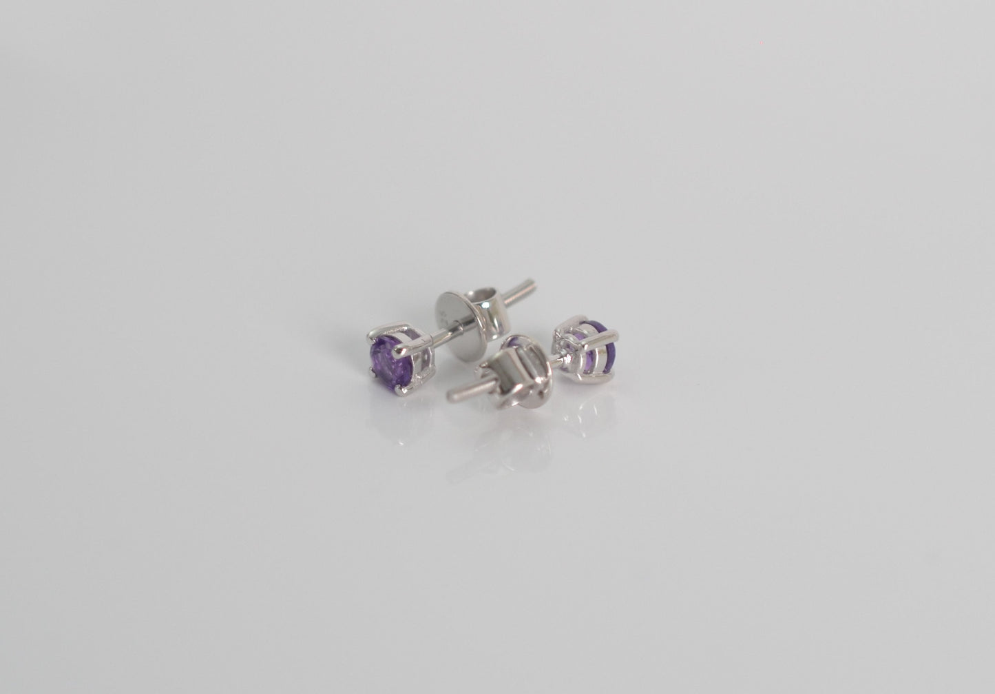 Sterling Silver 925, 4mm Amethyst Gemstone, screw-back stud earrings.