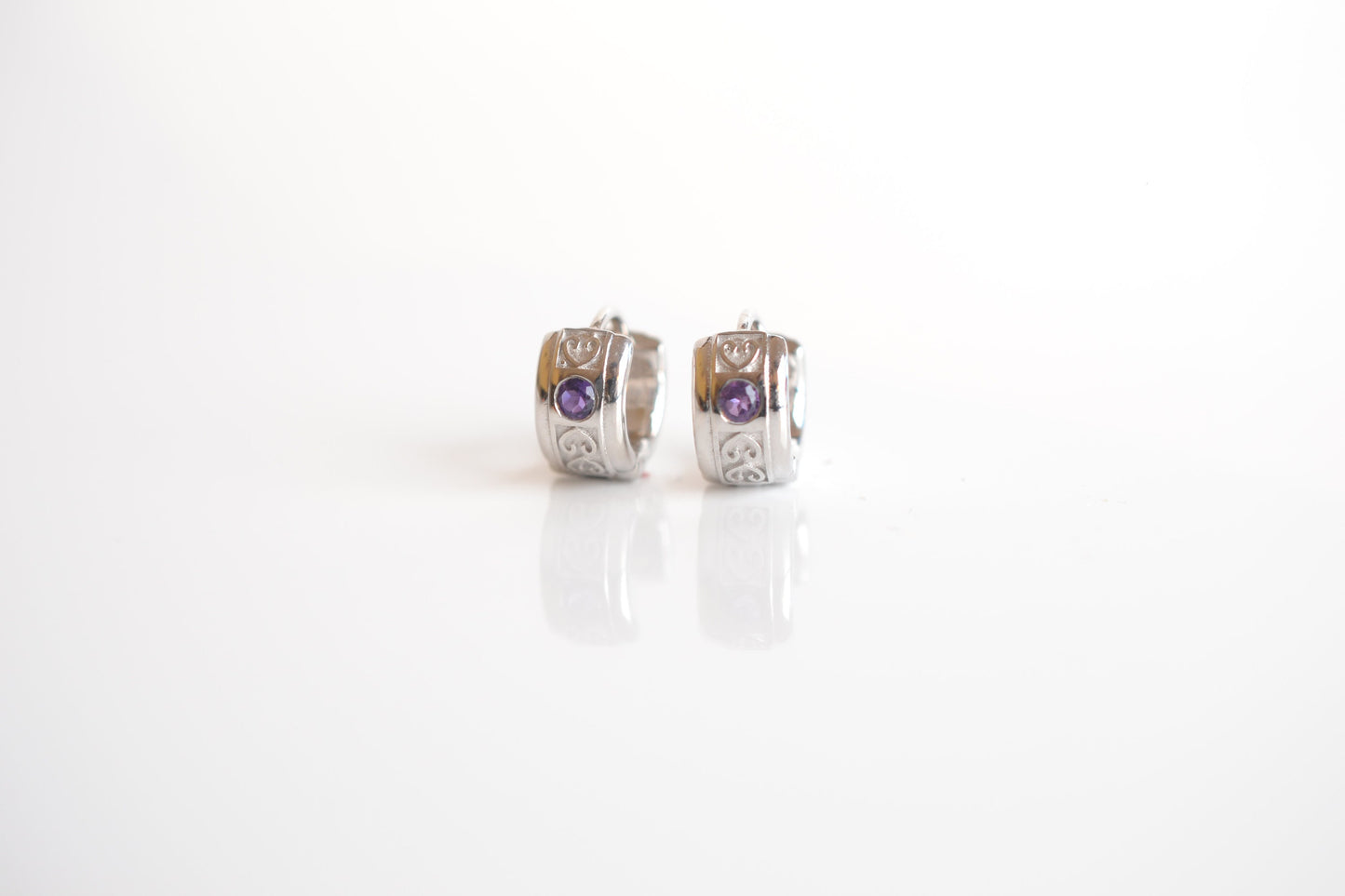 Sterling Silver Huggie Earrings with Amethyst Gemstones