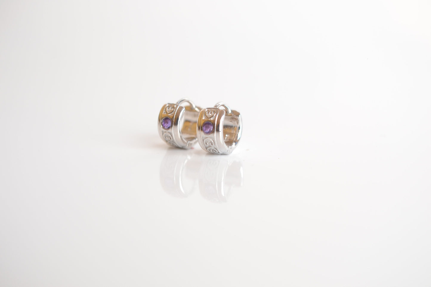 Sterling Silver Huggie Earrings with Amethyst Gemstones