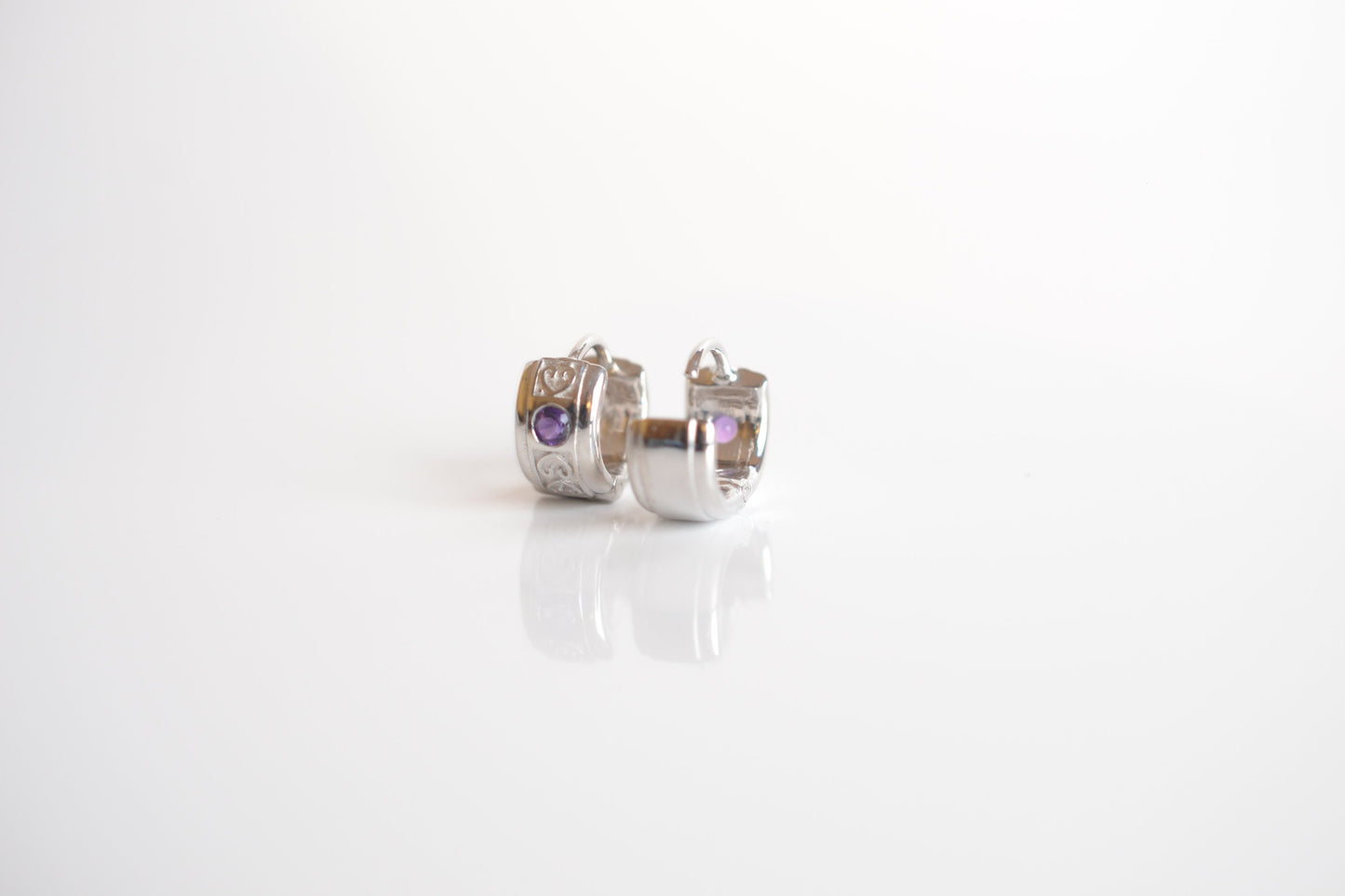 Sterling Silver Huggie Earrings with Amethyst Gemstones