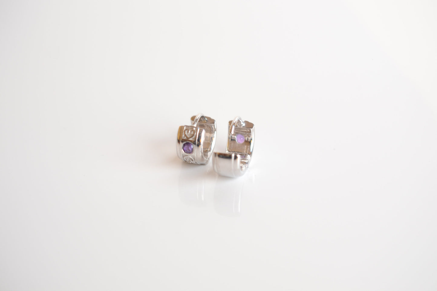 Sterling Silver Huggie Earrings with Amethyst Gemstones