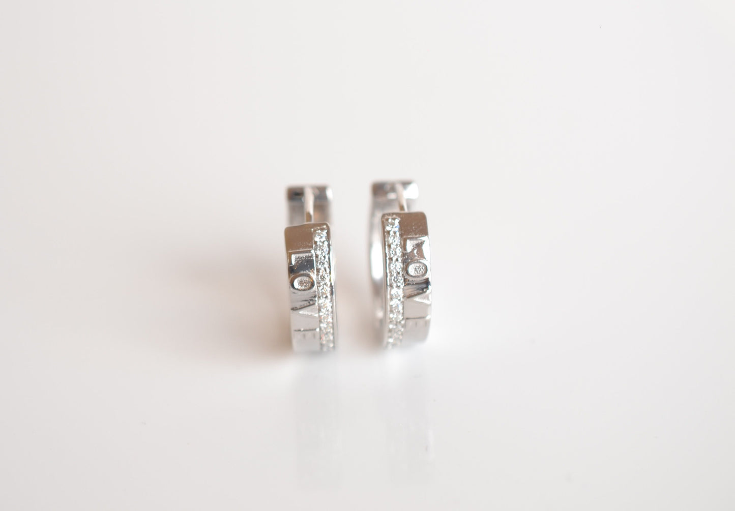 Sterling Silver 'Love' Hoop Earrings with Moissanite Gemstones