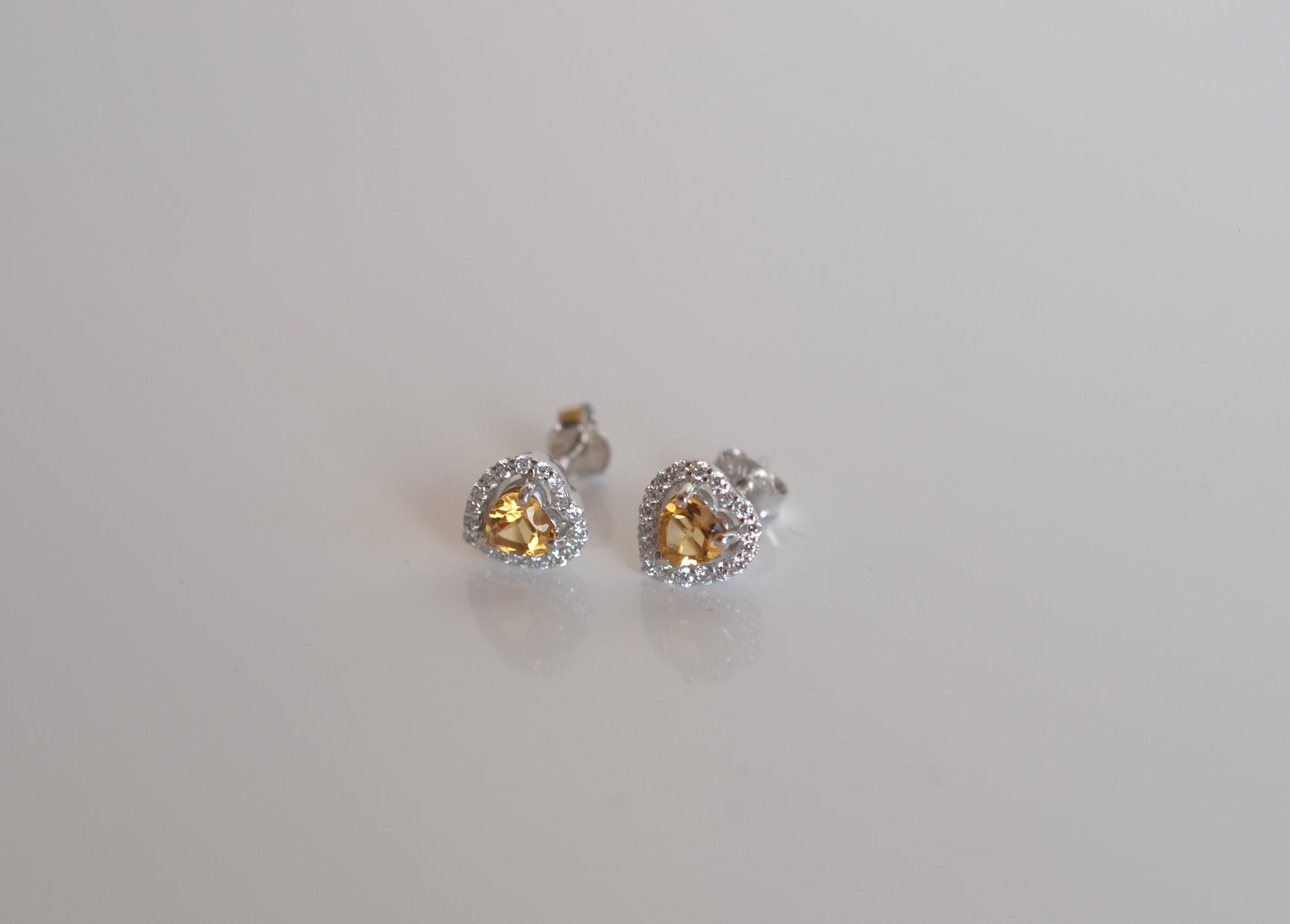 Sterling Silver Citrine Heart Stud Earrings