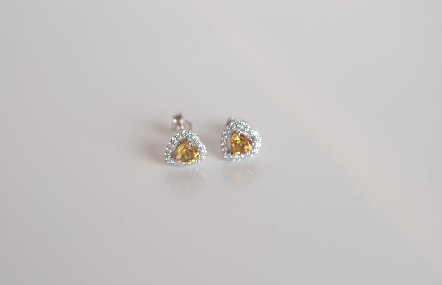 Sterling Silver Citrine Heart Stud Earrings