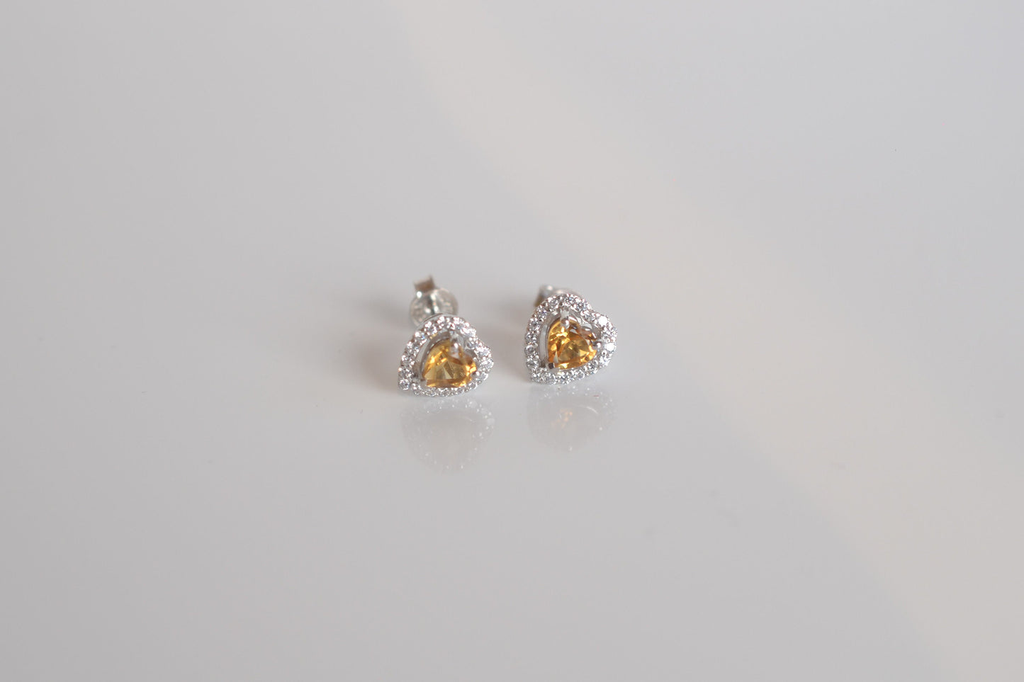 Sterling Silver Citrine Heart Stud Earrings