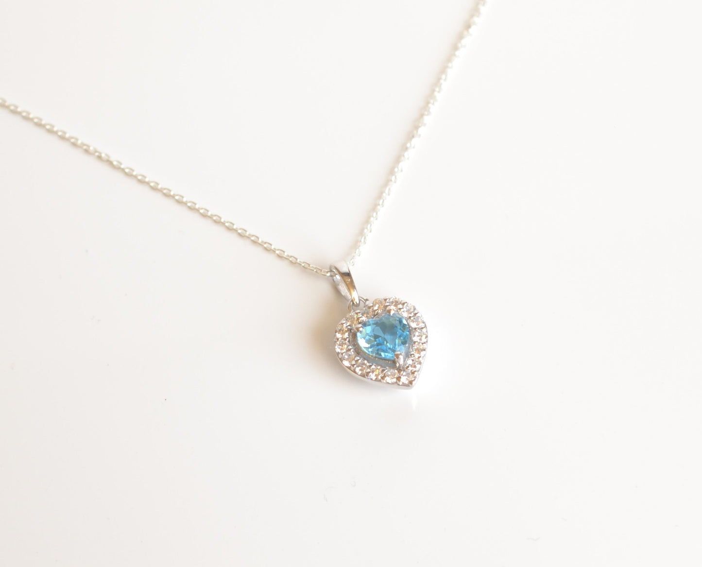 Sterling Silver Necklace with Blue Topaz Heart Pendant