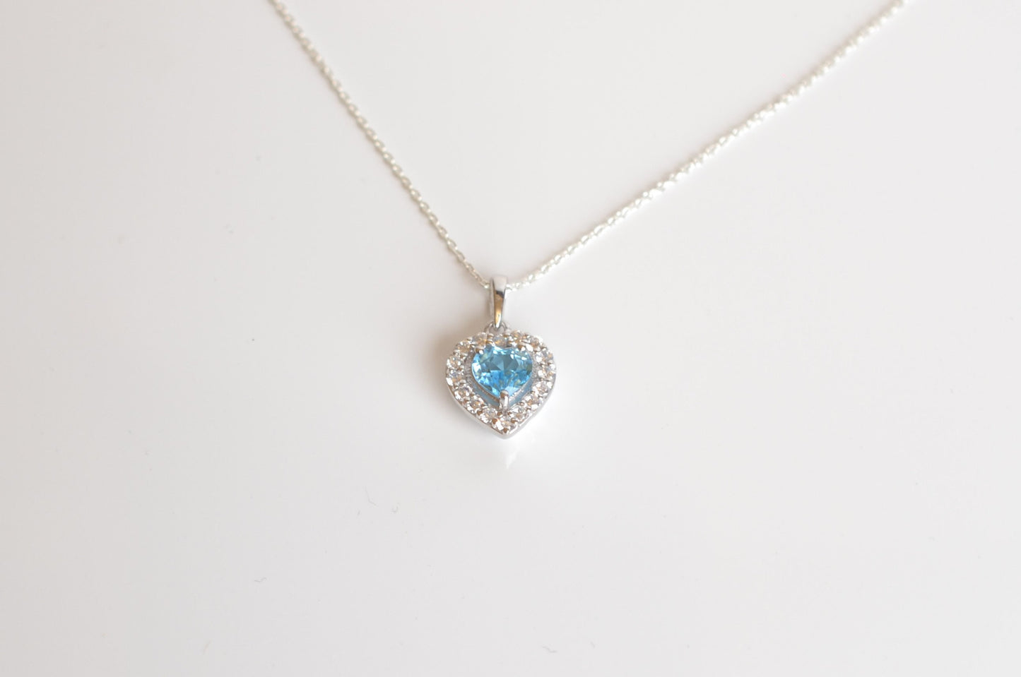 Sterling Silver Necklace with Blue Topaz Heart Pendant