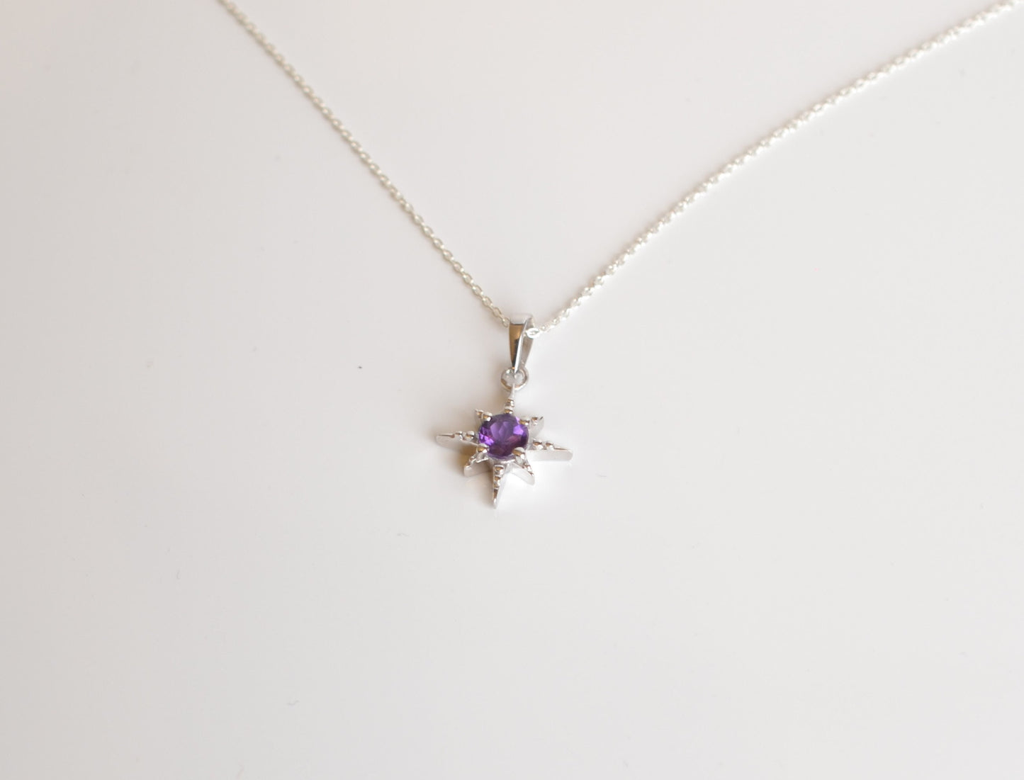 Sterling Silver Necklace with Amethyst Star Pendant