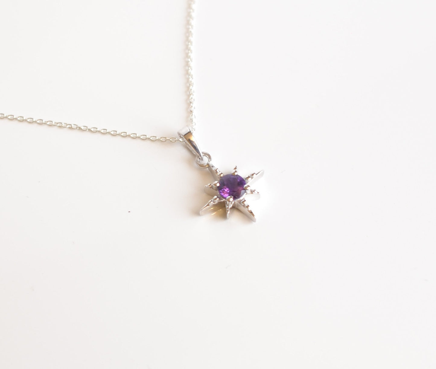 Sterling Silver Necklace with Amethyst Star Pendant