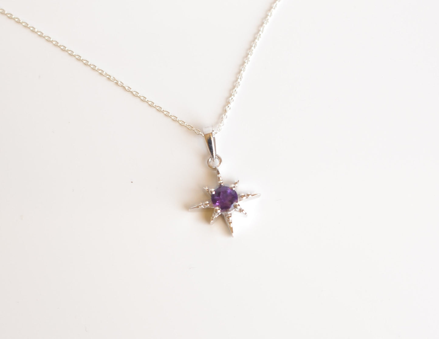 Sterling Silver Necklace with Amethyst Star Pendant